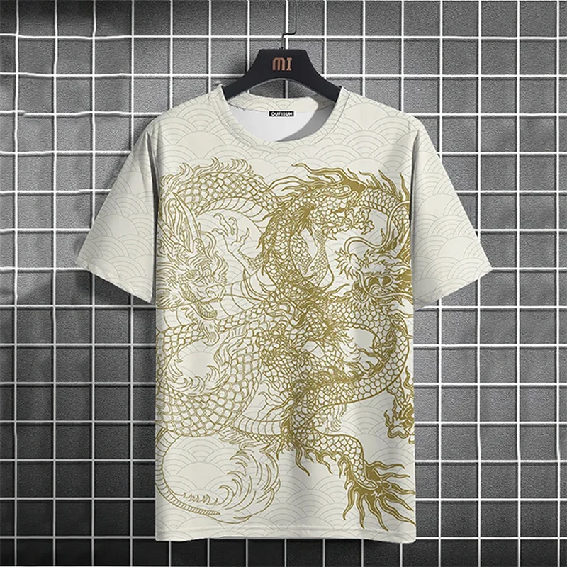

summer Men's T Shirt Dragon Design Print Fashion Casual Short Sleeve Tee Daily Street Clothing O-Neck Pullover T-Shirt