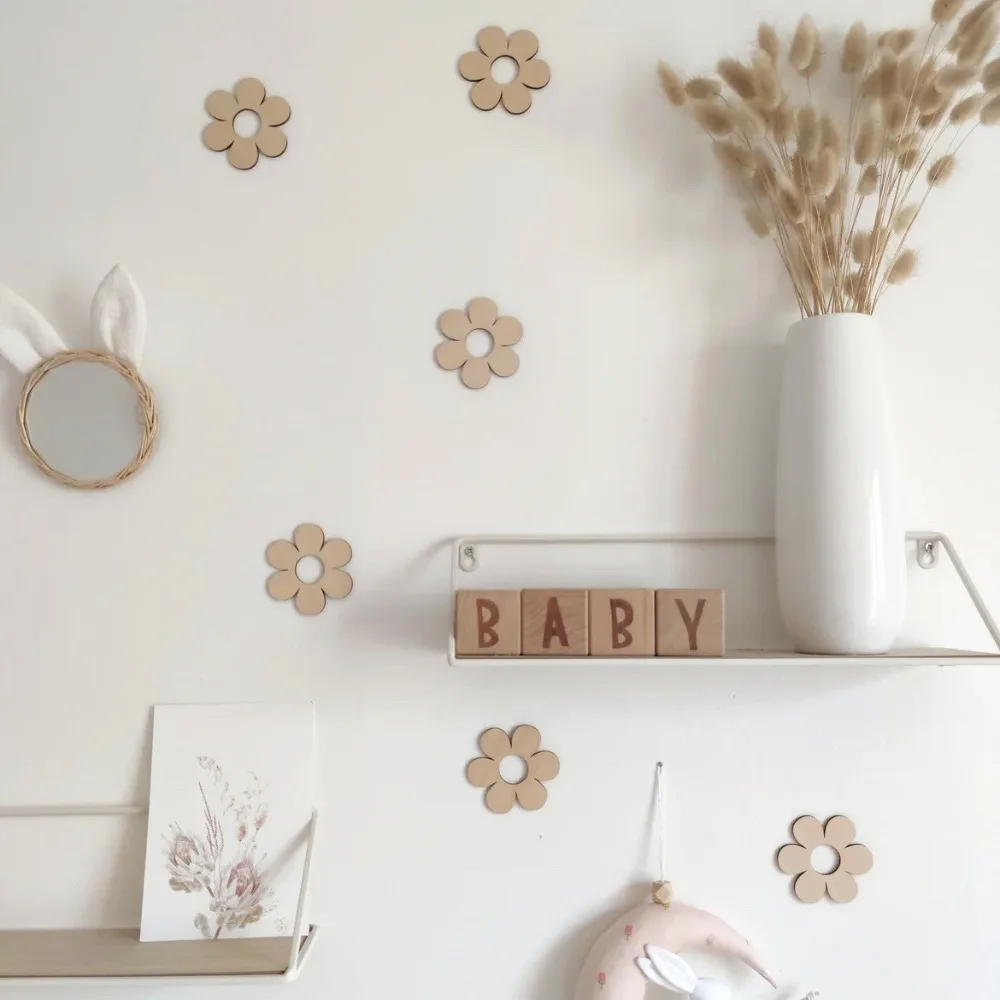 New DIY Wall Stickers Clouds Flowers Wooden Stickers Wall Ornaments Self-adhesive 3D Wall Stickers Nursery Decor - 5