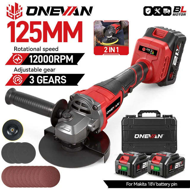 ONEVAN 125MM meuleuse d'angle électrique sans brosse 2in1 polissage 3000W M14 Cutter métal bois outil électrique pour Makita 18V batterie broche 1