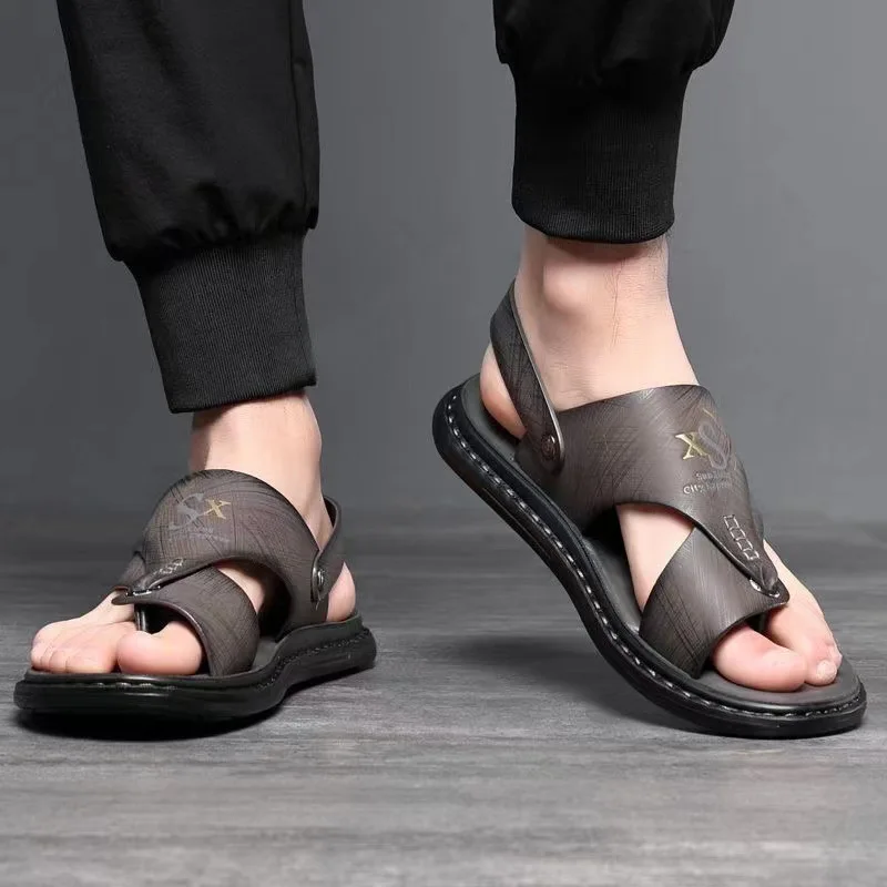 Herr lädersandaler för sommar strand flip-flops casual_voghion.com