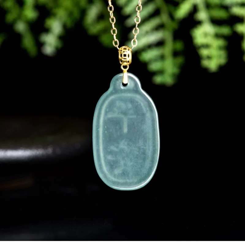Natural Burmese Blue Emerald Safety Pendant Jade 925 Silver Necklace Hand-carved Fashion Charm Jewelry Amulet Gift for Women Men