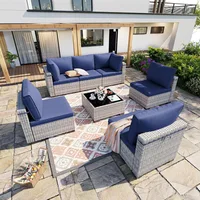 Modular Outdoor Sectional Wicker Patio Conversation Set w/ 2 Pillows, Coffee Table, Cover, Garden Sofas 1