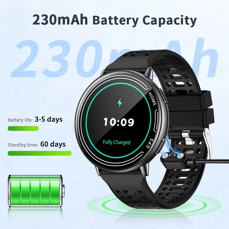 LIGE GPS Smart Watch Heart Rate Monitoring Bluetooth Call Outdoor Sports 1ATM Waterproof 1.39 Inch Screen Men Woman Smartwatch