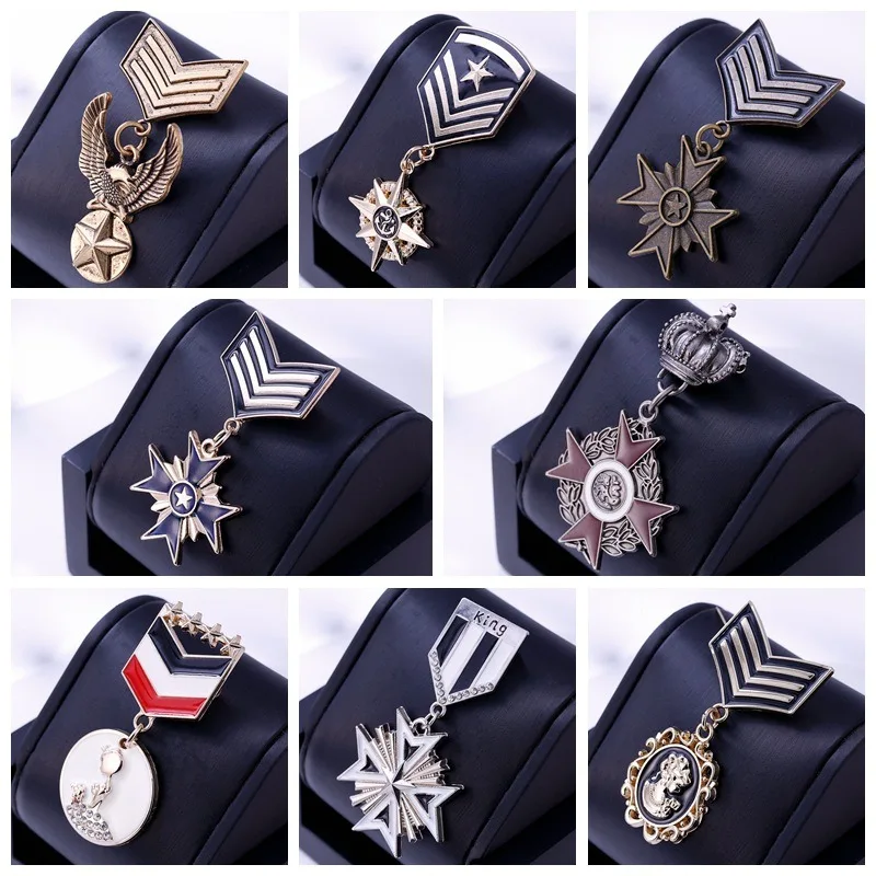 Retro British Style Metal Star Cross Brooch Crystal Eagle