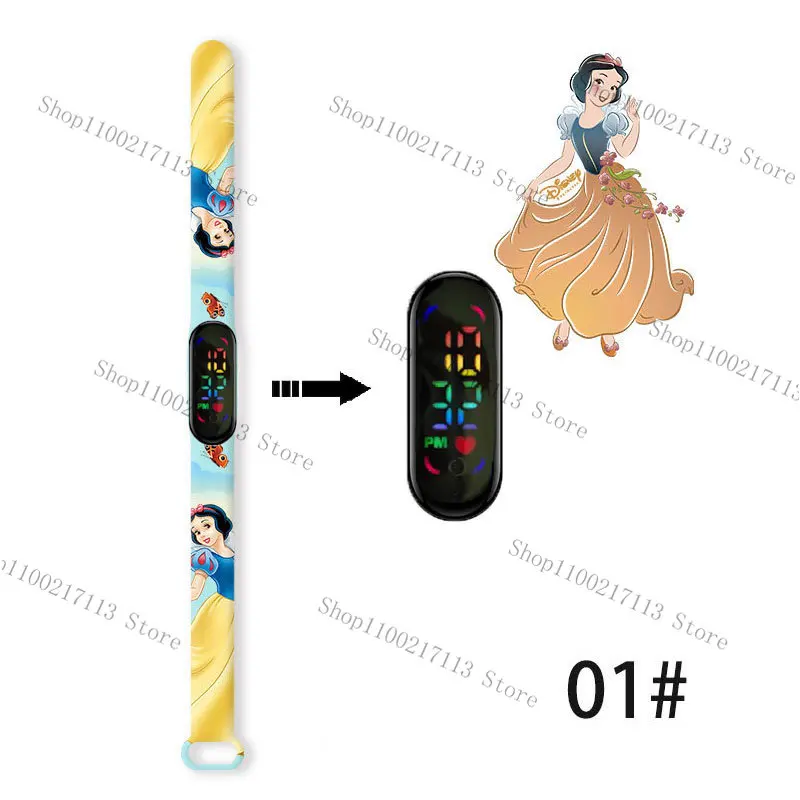 Disney Snow White children's watches anime figure Cinderella Belle princess LED touch waterproof electronic kids watch gifts 2