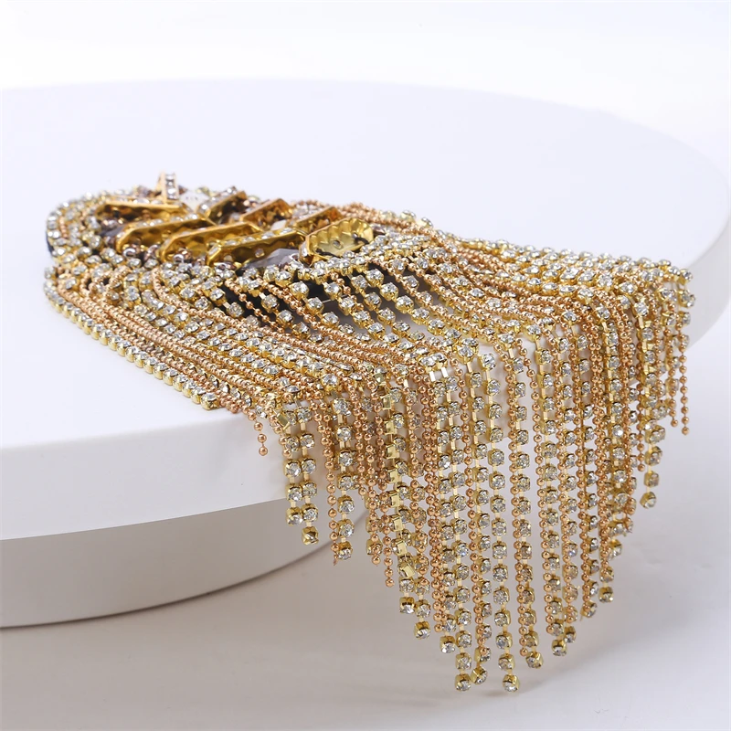 Gold Silver Chain Tassel Shoulder Patch Inlaid Diamond Clothing Suit Accessories Handmade DIY Metal Minimalist Style Fashionable
