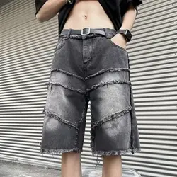 Men's Tassels Short Jeans 2024 Summer New Fashion Casual Slim Big Hole Retro Style Denim Shorts Male y2k Brand Clothes