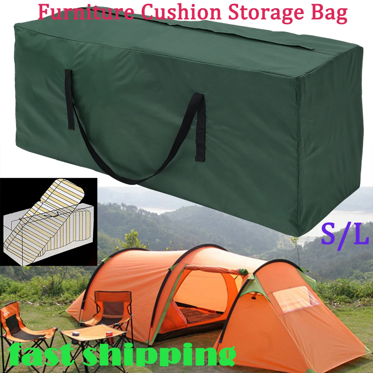 Description Picture 2 of itemGarden Furniture Cushion Storage Bag Waterproof Anti-UV Rectangle Outdoor Furniture Protective Cover Christmas Tree Storage Bag