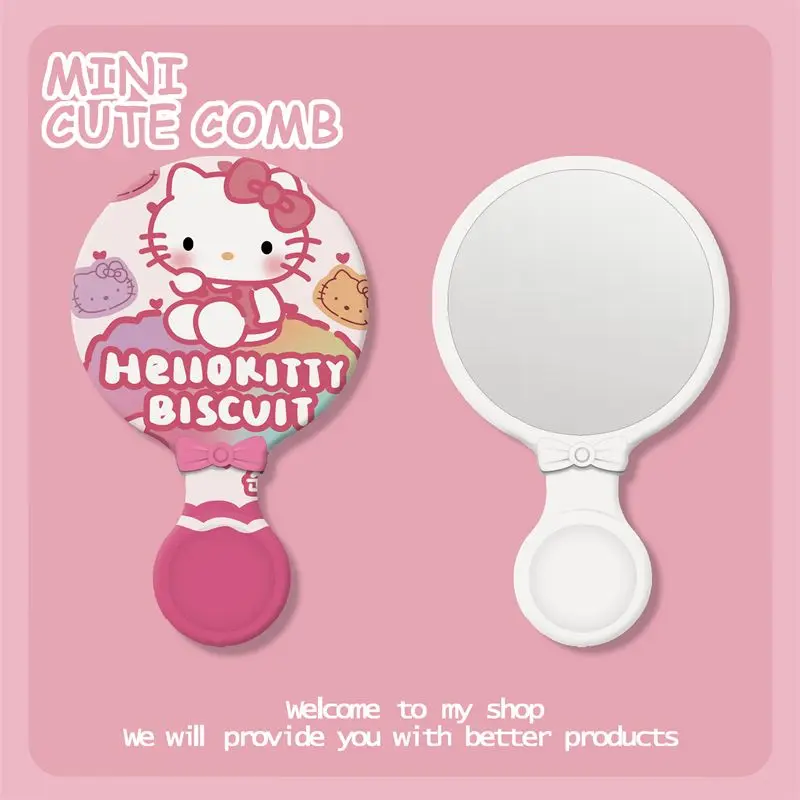 

Kawaii Sanrio Hello Kitty Kuromi Portable Handheld Mirror Cute Cartoon Cinnamoroll Handle Makeup Mirror Gifts Toys for Kids