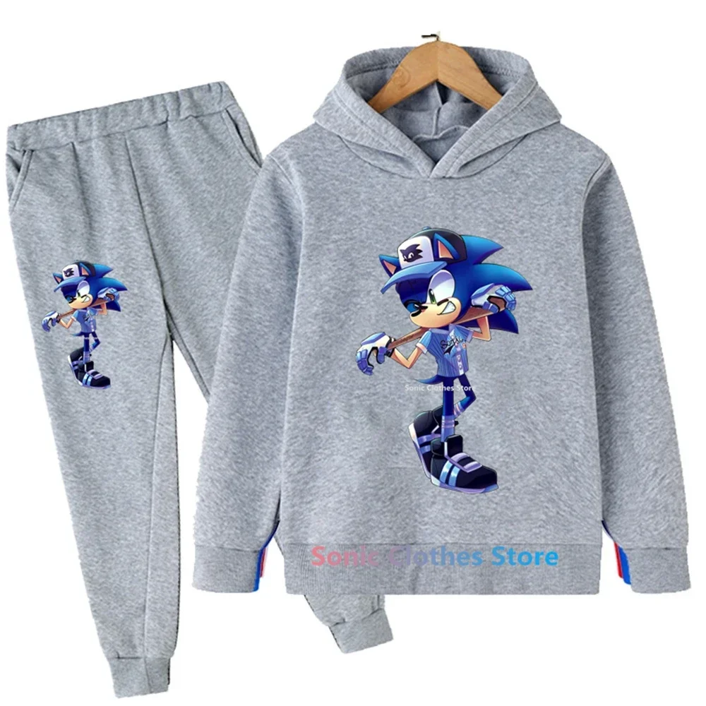 

2024 New Fashion Sonic- Hoodies Sets Boys Girls Sweatshirts Trousers Clothes Outfits Spring Autumn Cartoon Casual Clothing Suits