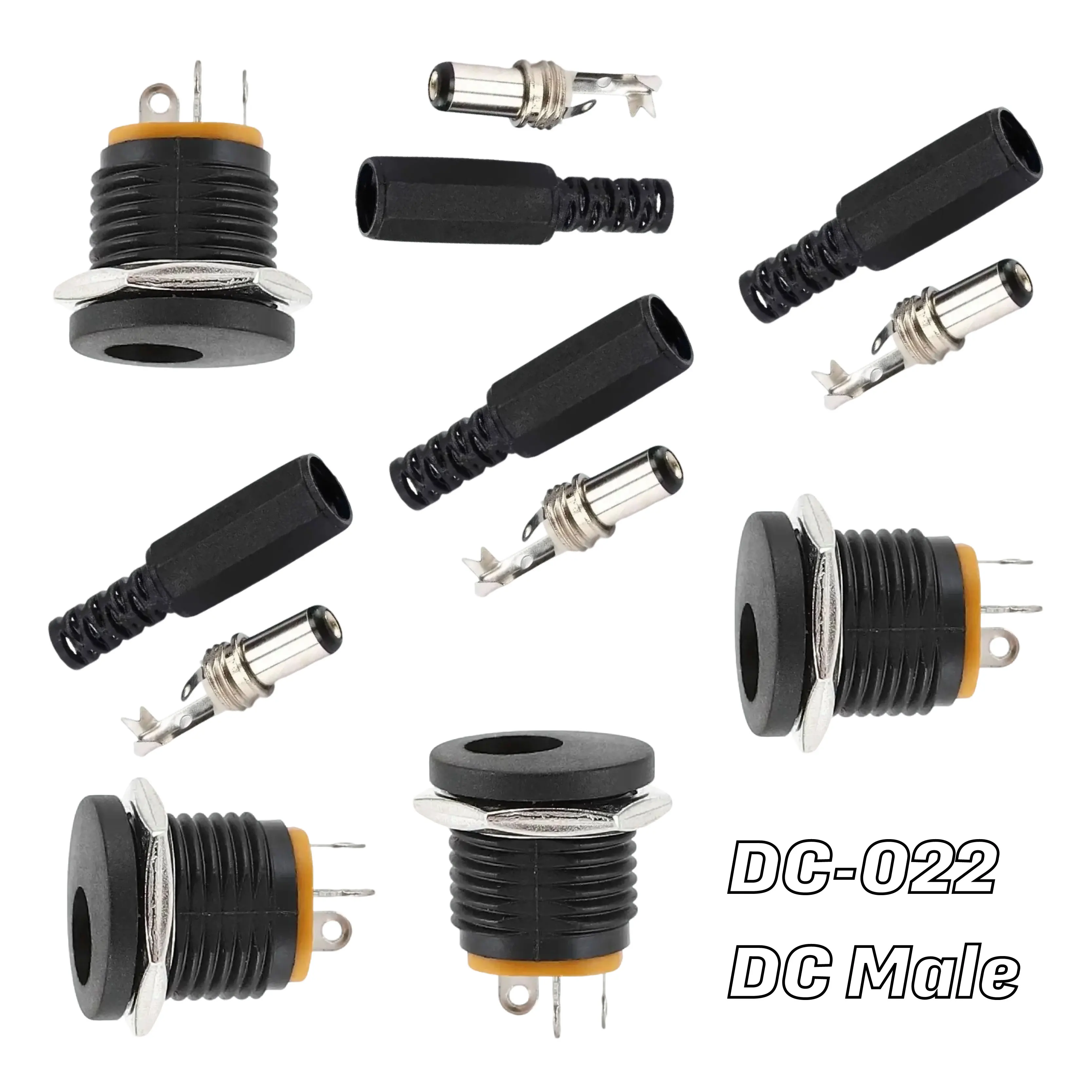 ปลั๊กไฟ DC แบบตัวผู้ 5.5*2.1 มม. 5.5*2.5 มม. จำนวน 10 ชิ้น และหัวต่อไฟ DC แบบตัวเมีย 3 ขา สำหรับติดตั้งบนแผง 1