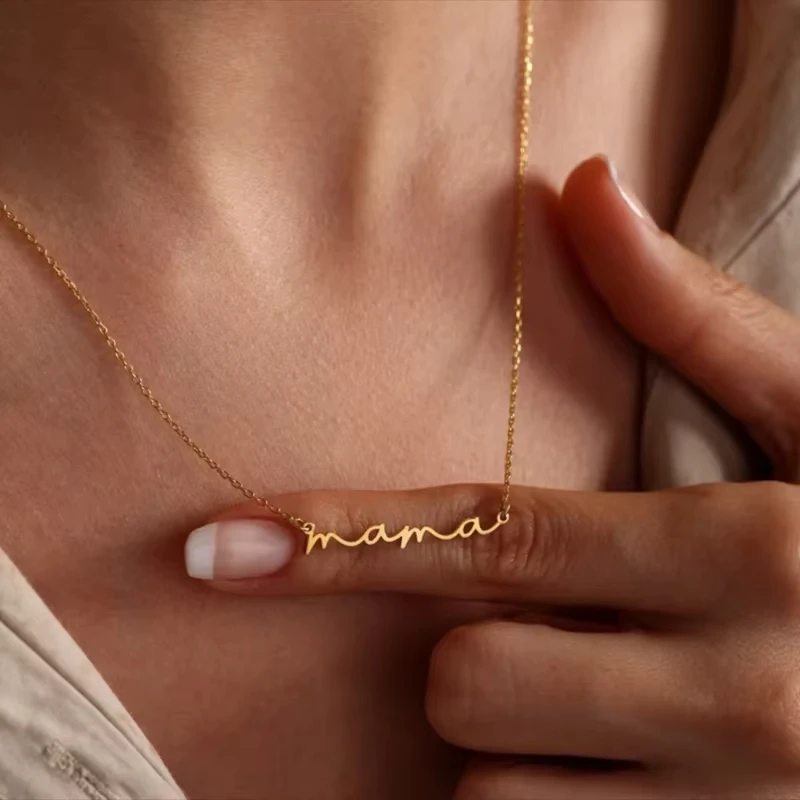MAMA Gold Pendent Necklaces Stainless Steel Chain for Women