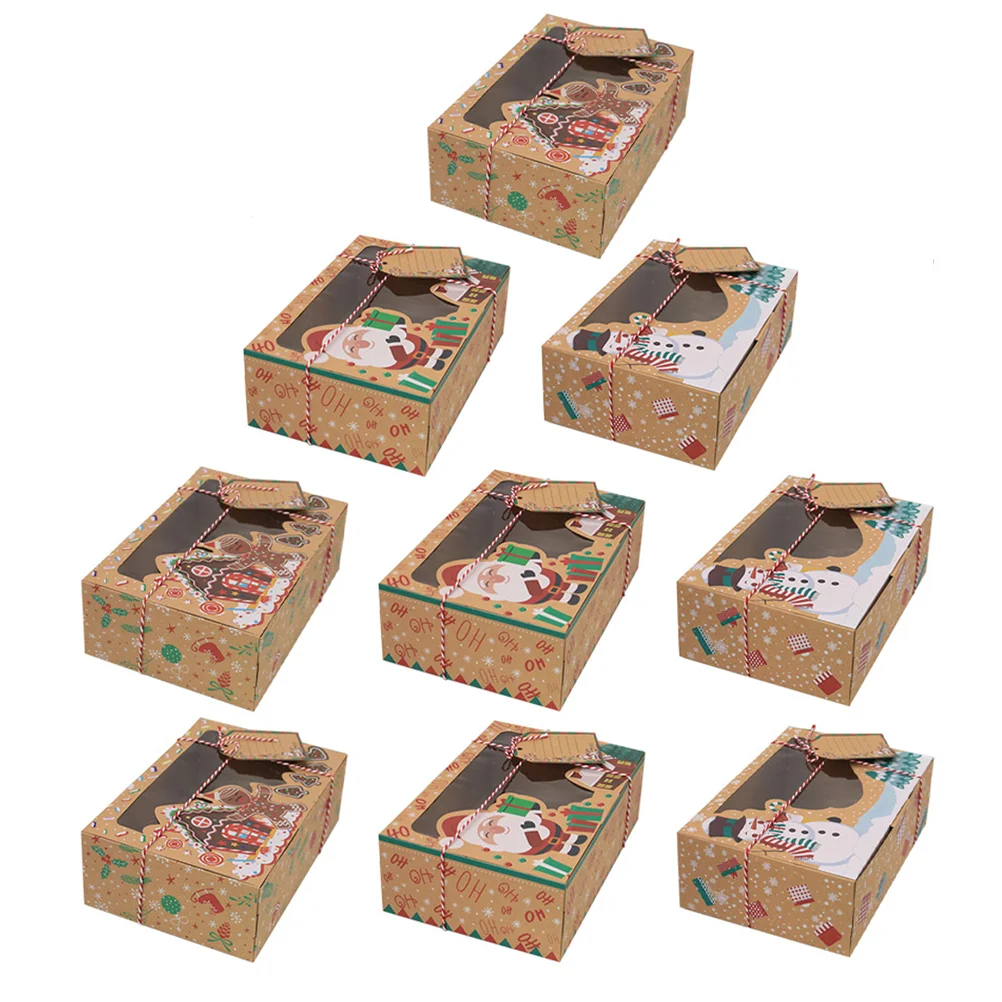 

Cake Containers with Lids Christmas Candy Box Kraft Paper Cases Bread Candies Packing Boxes Packaging