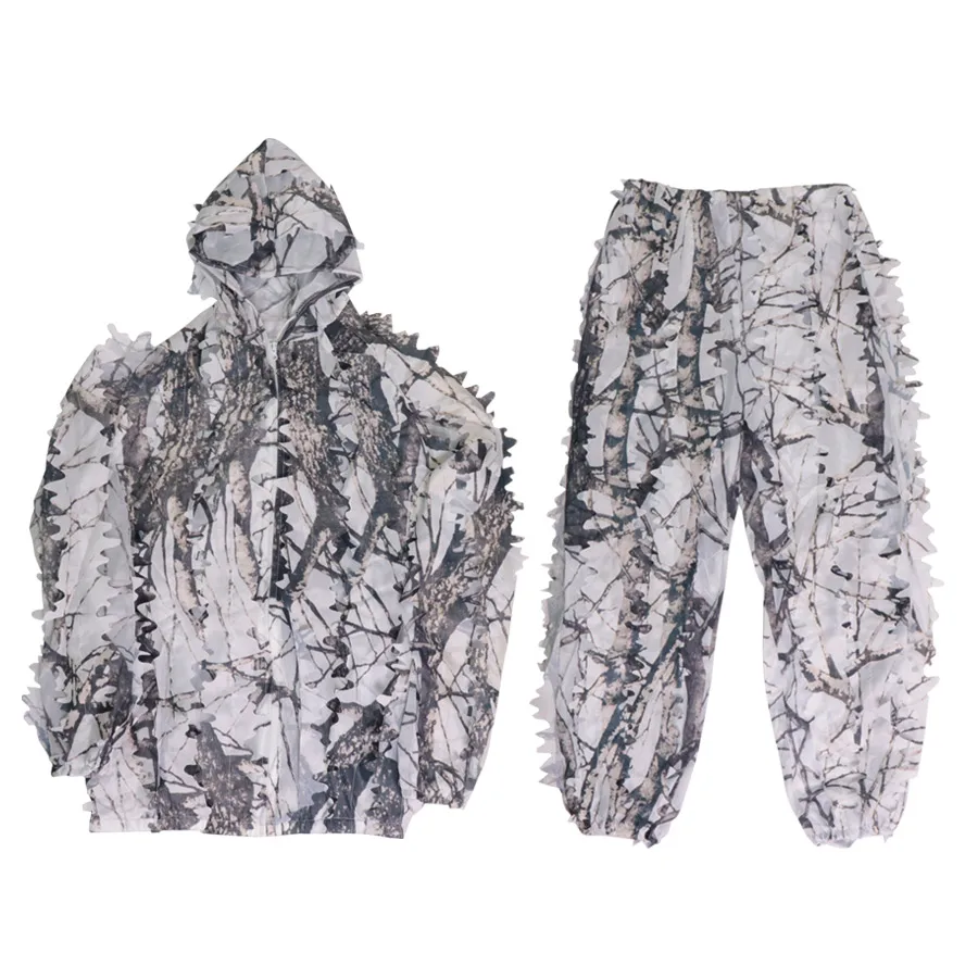 Sniper CS Bionic Camouflage Suit Men 3D Maple Leaf Ghillie Suits White Snow Hunting Suits Invisible Camo Full Set ghillie suit