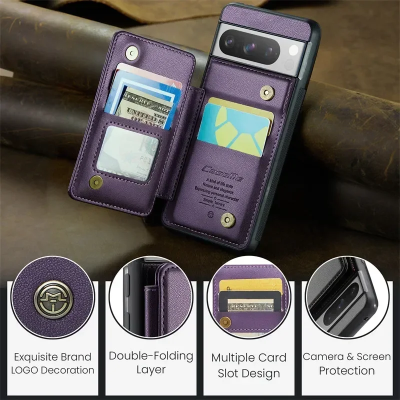 Premium Magnetic Flip Leather Wallet Phone Case with Card Holder - Stylish Back Cover