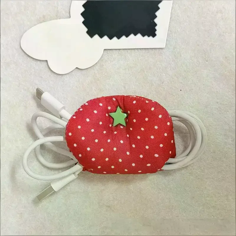 새롭고 귀여운 토마토 모양의 데이터 케이블 정리함, 충전 케이블 와인더, 이어폰 케이블 정리함, 패브릭 고정 및 정리 도구