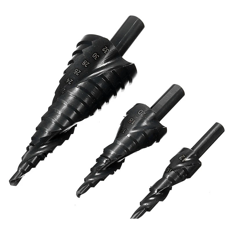 3PCS 4-32MM HSS Cobalt Step Drill Bit Set Nitrogen High Speed Steel Spiral For Metal Cone Triangle Shank Hole Cutter