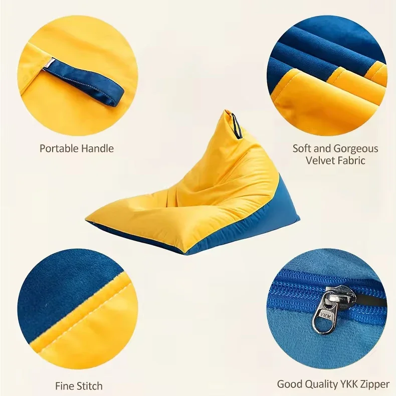 Large Velvet Sofa Bean Bags Portable Handle Foam Storage Bean Bag Chairs for Indoor and Outdoor Use