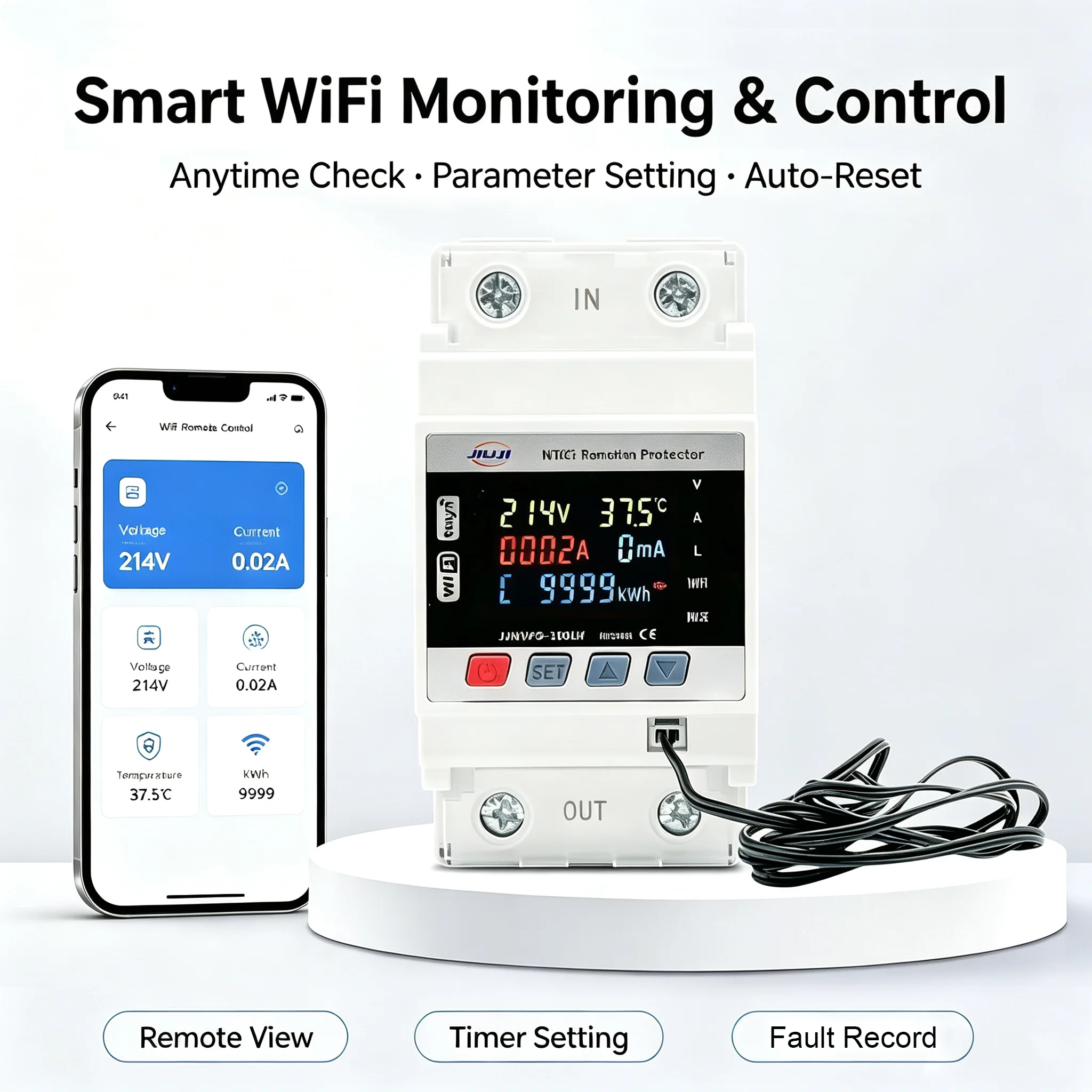 Smart WiFi DIN-Rail Protector with LCD Display and Auto-Reset