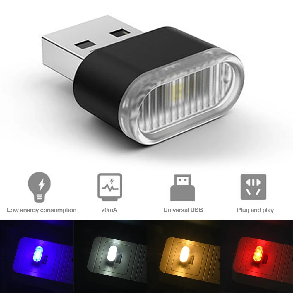 차량용 미니 USB LED 분위기 조명, 자동차 인테리어 네온 장식 램프, 비상 조명, 범용 PC 휴대용 플러그 앤 플레이, 1PC 