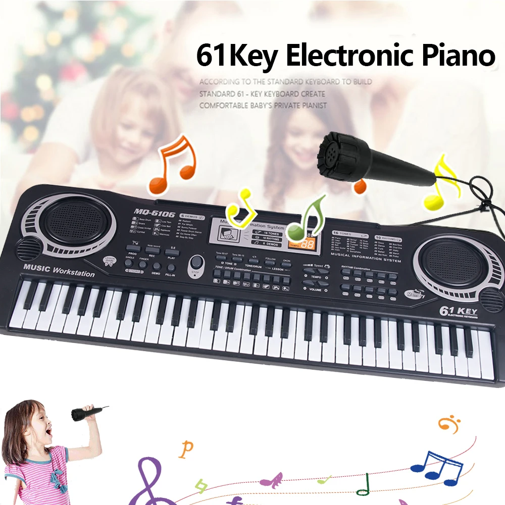 Kids Electronic Piano Keyboard Portable 61 Keys Organ with Microphone Education Toys Musical Instrument Gift for Child Beginner 3