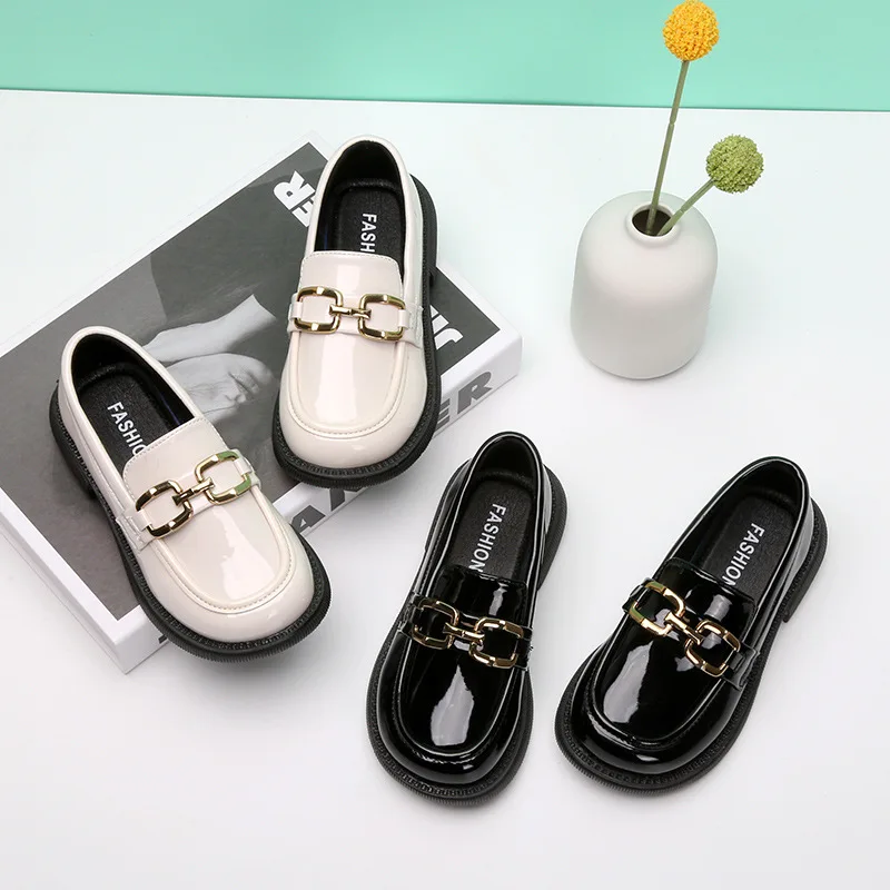 Chaussures en cuir PU pour enfants, boucle métallique, chaussures décontractées pour petites filles, mocassins Mary Jane antidérapants pour garçons, style britannique._voghion.com