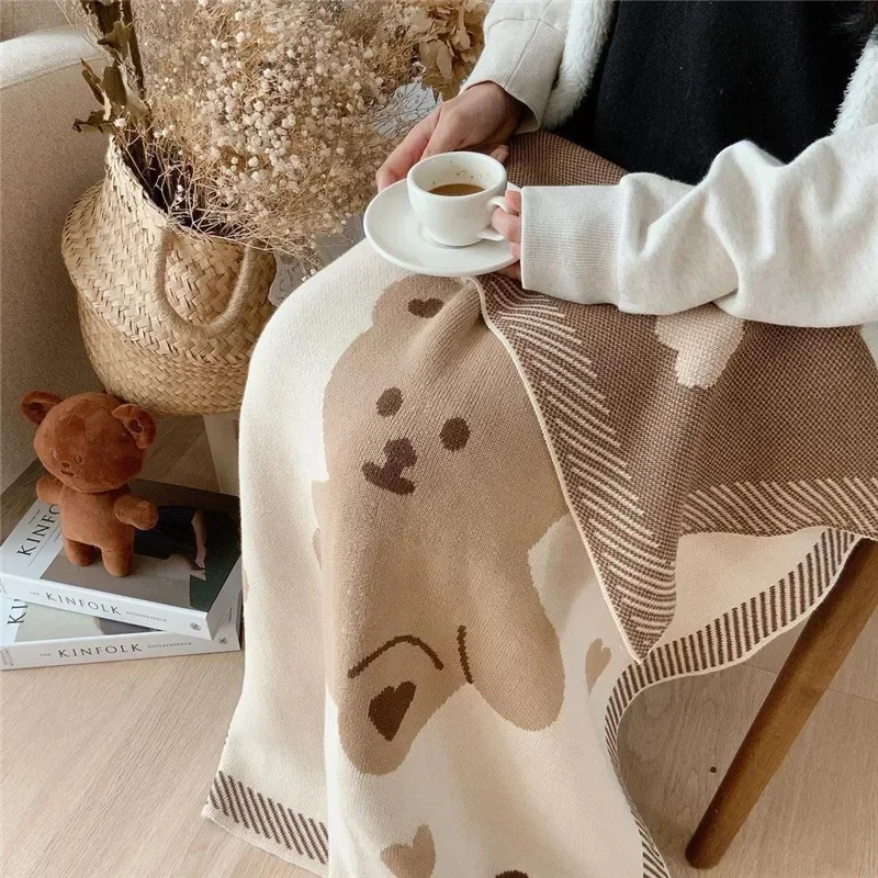 Cute Bear Baby Blanket Knitted Swaddling Blankets Newborn Babies Accessories Children's Winter Warm Bed Cover Bedding Manta Bebe 5