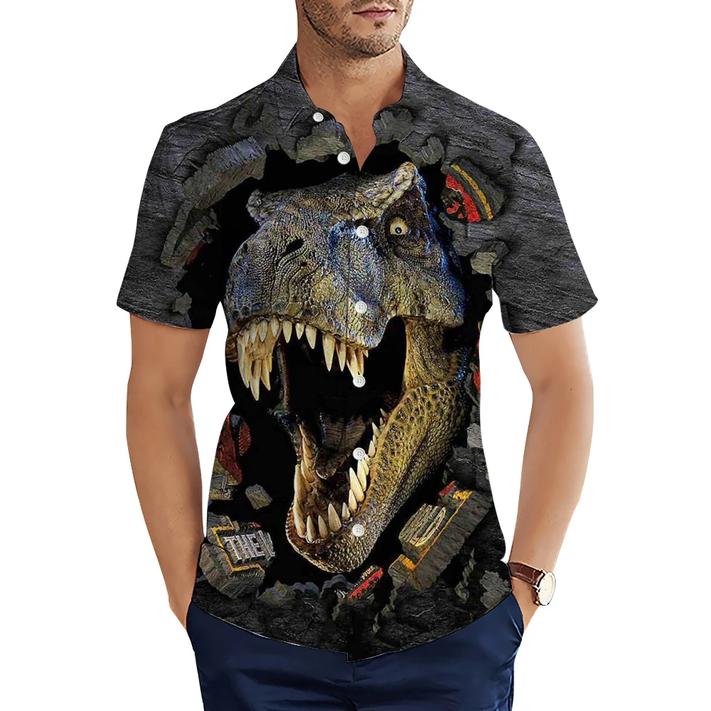 

CLOOCL Men Clothing Animal Jurassic Dinosaur 3D Printed Summer Short Sleeve Men Shirts Casual Lapel Button Cozy Tops Camisas