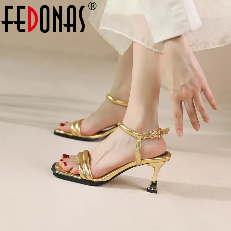 

FEDONAS Thin High Heels Women Sandals Ankle Strap Genuine Leather Comfortable Party Office Shoes Woman Summer Elegant Fashion