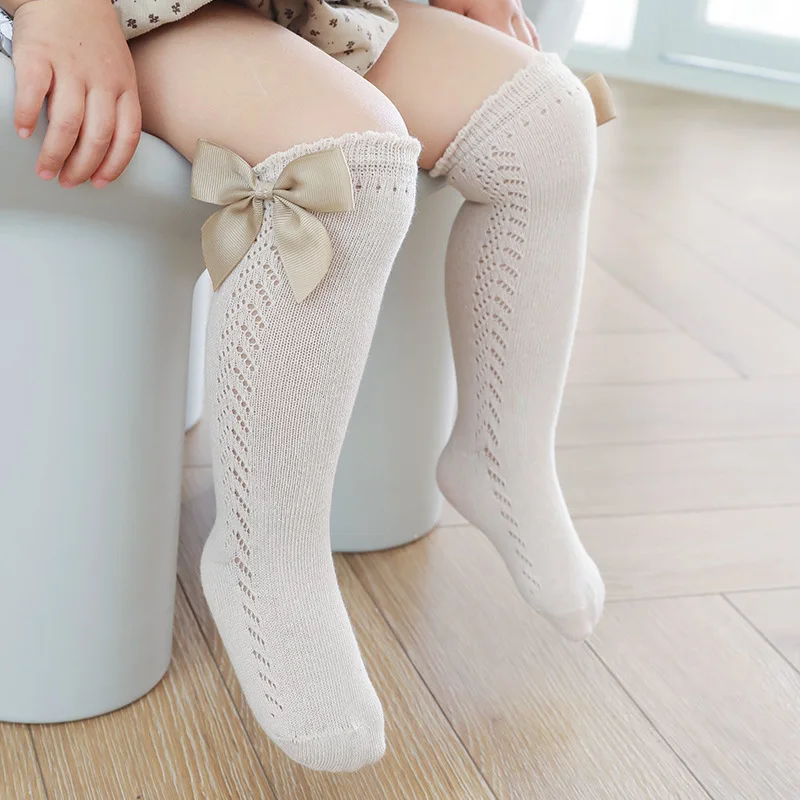 

Baby Girl Socks Toddler Baby Bow Cotton Mesh Breathable Socks Newborn Infant Knee High Girls Socks Spanish Style Spring Summer