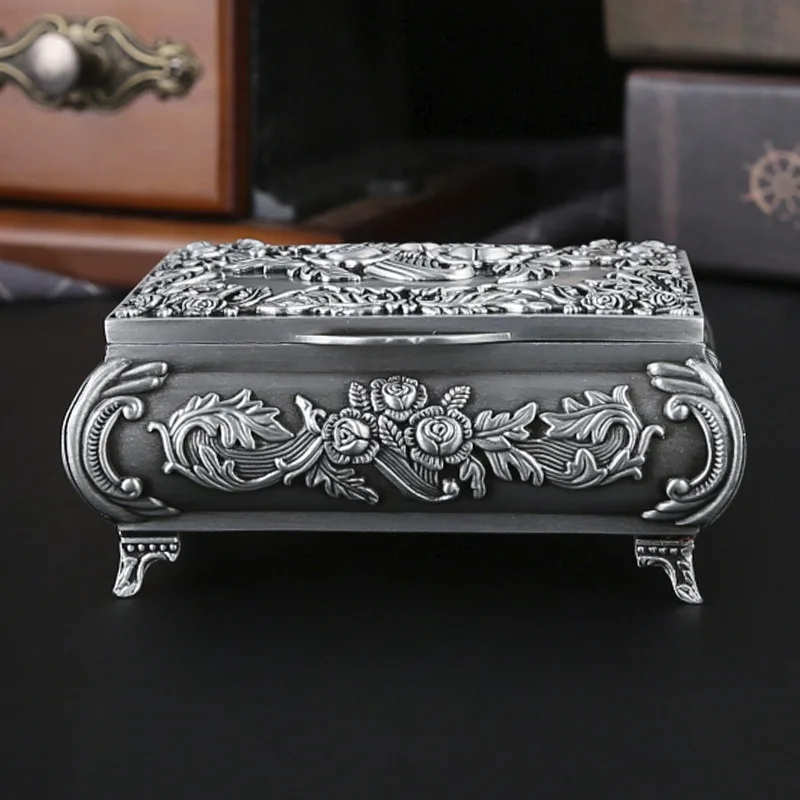 European Jewelry Storage Box Zinc alloy Trinket Organizer Ring Box Case With Rose Pattern Jewelry Storage Box Gift for Girls