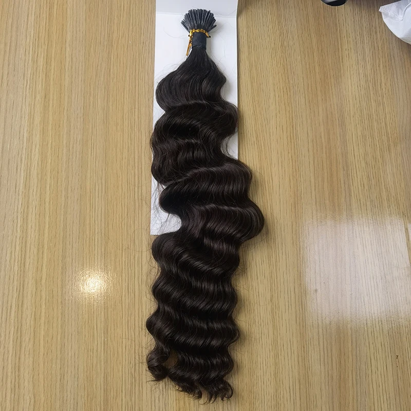 Deep Wave Keratin Hair Fusion i tip Human Hair Extensions Capsule i Nail Tip Remy Pre Bonded Dark Brown Wavy 12-26 Inches