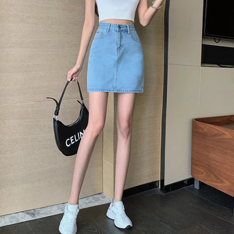 JMPRS High Waist Women Denim Skirt Summer A Line Girls Korean Mini Skirt Casual Black Slim Pocket Solid Simple Jeans Skirt plaid skirt