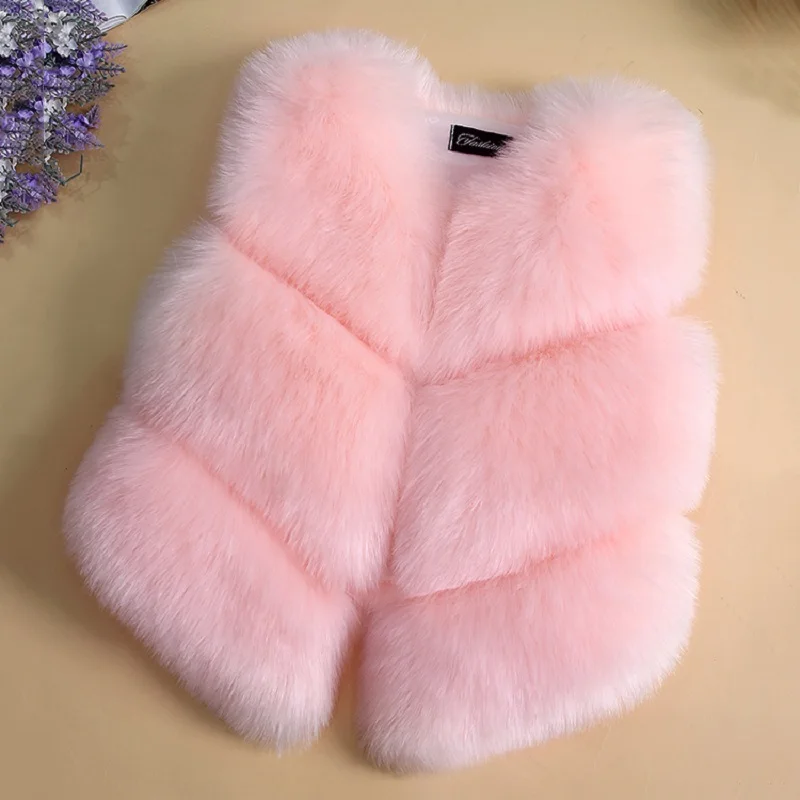 High Quality! Girls Faux Fox Fur Vest Candy colors children winter coats Smooth Fox Fur Jacket for kid Faux Outwears