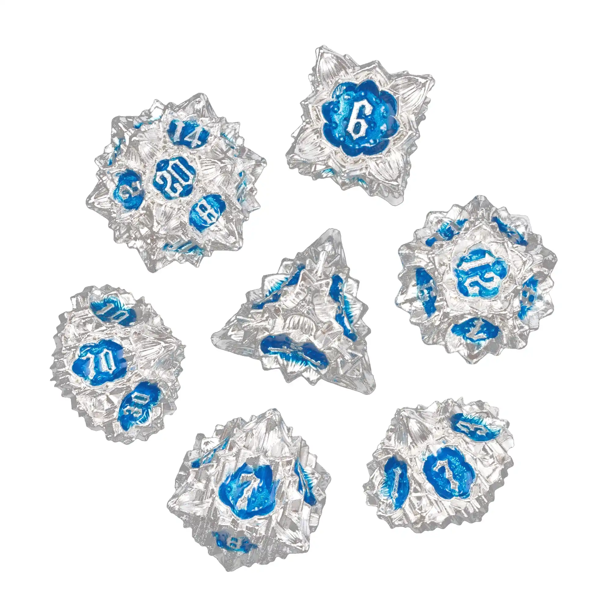 CRITALLIC Lotus Metal Dice DND，7Pcs Solid Flower D&D Dice，D4~D20 Polyhedral Dice Set for Role Playing Board Games Pathfinder