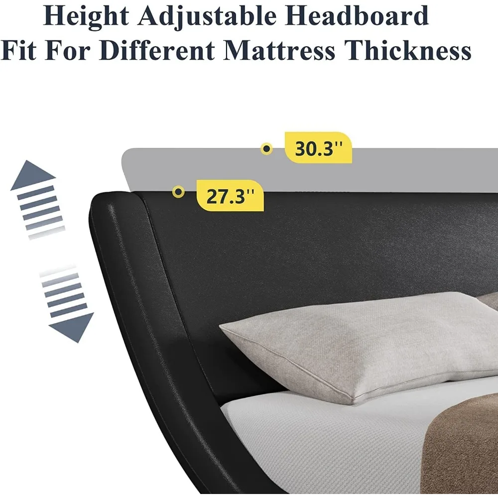 Queen Size Bed Frame with Ergonomic & Adjustable Headboard, Low Profile Modern Upholstered Platform Sleigh Design 5
