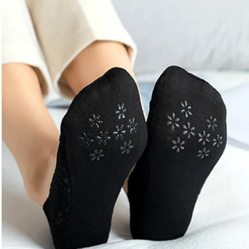 Woman Socks 6 Pairs Floral Pattern Lace Summer Non-slip Silicone No Show Boat Breathable Ballerina