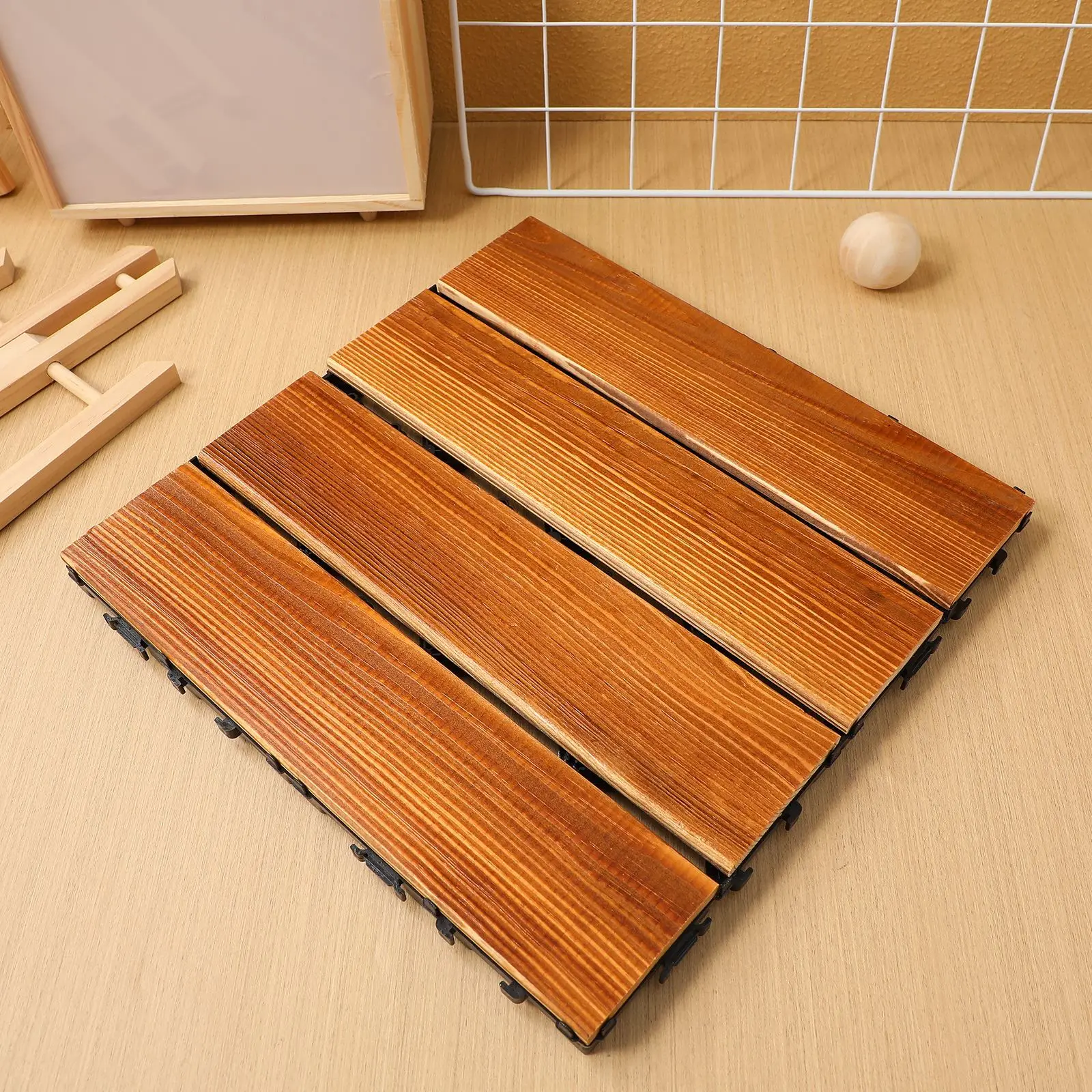 Carrelage de sol en bois imbriqué anticorrosif extérieur, épissage de sol  en bois imbriqué, type à pression, balcon et terrasse, décoration  d'intérieur - AliExpress, image size:1600x1600