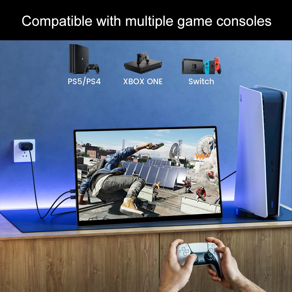 Damrapt 16인치 FHD 휴대용 모니터 터치 스크린 배터리 내장 금속 프레임 노트북 휴대폰 Xbox 여행용 디스플레이 맥북