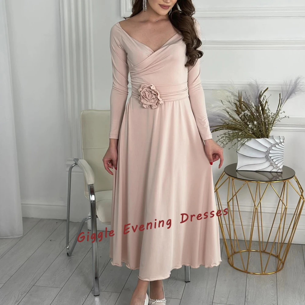 

Giggle Chiffon Elegance Off The shoulder Prom Gown Saudi Arab Ankle Length Simple Formal Evening Party Dresses for Women 2024