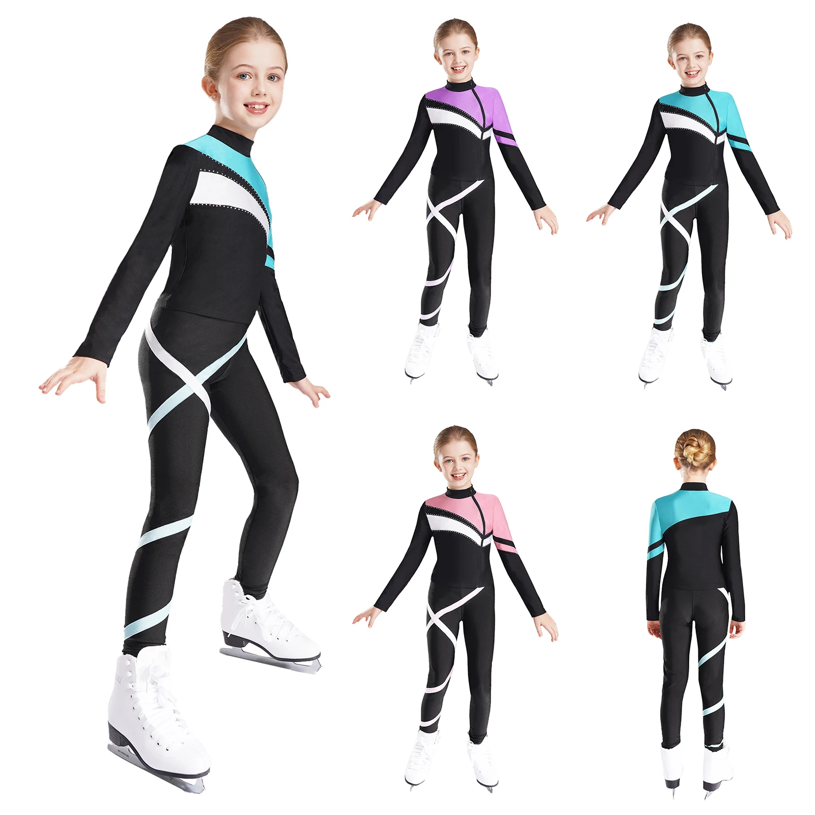 Kids Clothing Set Kids Sports Suit Children Sports Suit Kids Girls Figure Skating Gymnastic Sports Suit Long Sleeve Athletic Sweatshirt Top Leggings Yoga Workout Running Tracksuit