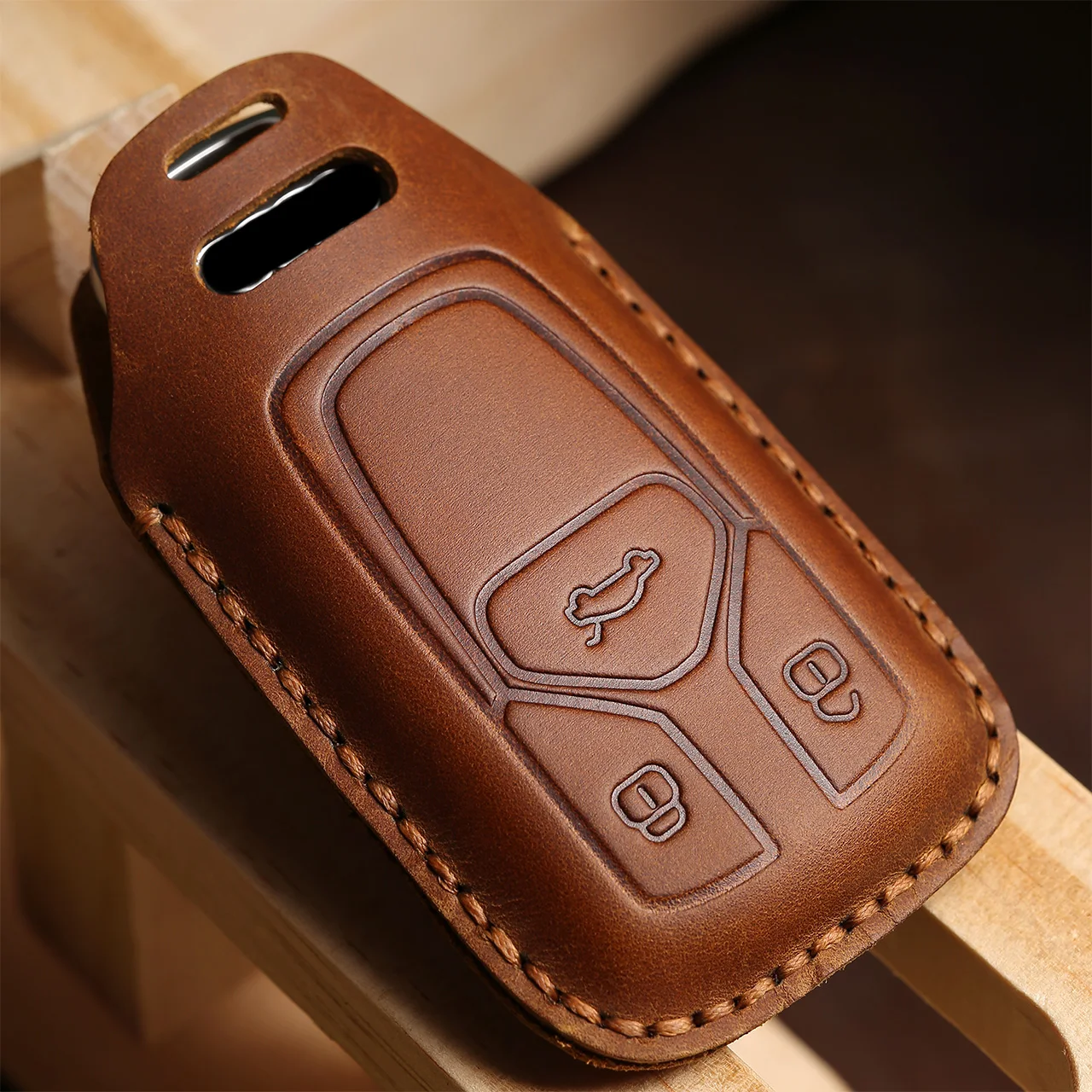Premium Leather Car Key Case with Keychain
