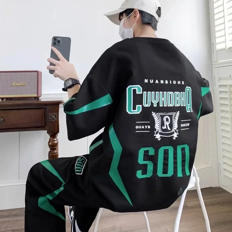 Men's Two-Piece Sports Suit T-Shirt & Pants Set XL Korean Style