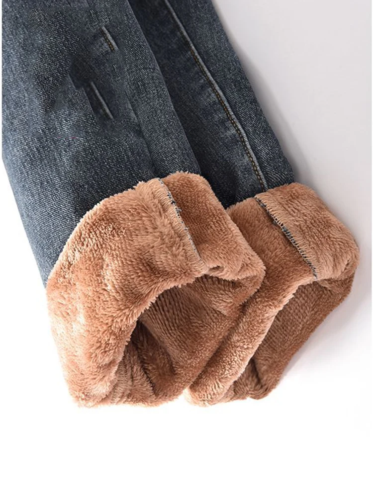 Plush Linted Jeans Winter Thick Warm Ankle Length Harem Vaqueros Casual Elestic High Waist Denim Pants Baggy Kot Pantolon Korean