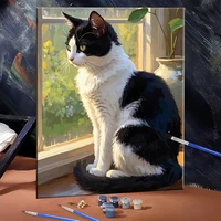 Huacan Oil Painting By Numbers Cat DIY Paint By Number Adult Kit Kitten Digital Oil Painting Kit Animal Home Decoration Modern 3