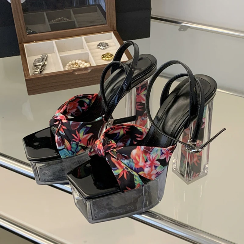 Liyke New Style Transparent Thick Bottom Square Toe Sandals