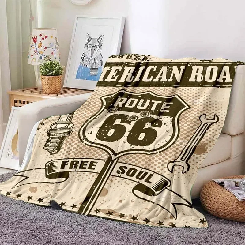 

3D trend retro (Highway 66) logo printed blanket Four Seasons home sofa bed decoration warm and comfortable portable blanket