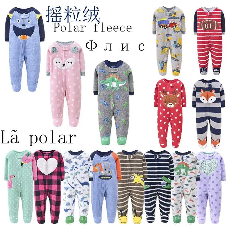 Children's fleece boys and girls jumpsuits with feet jumpsuits rompers warm pajamas spring autumn and winter onesie pajamas