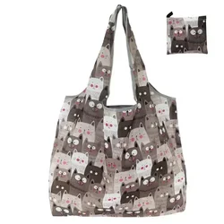 Pastel Multicolor Cat-Themed Foldable Nylon Tote - Eco-Friendly, Lightweight, and Durable Shopping Bag (23)