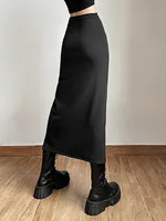 Jupe noire Sexy fendue, Simple, décontractée, assortie avec tout, pour sortie de rue, Cool, Mature, vitalité, personnalité, tendance, jupe basique pour femmes 3